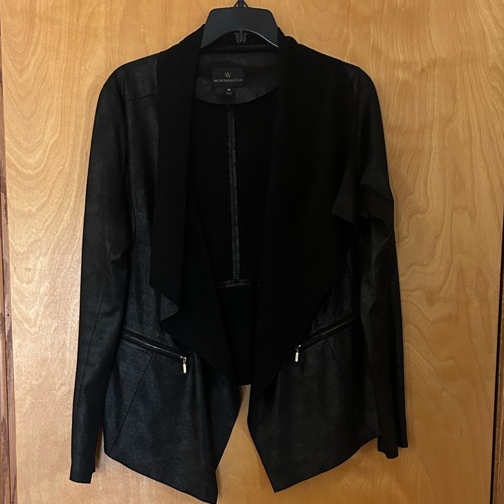 Worthington Black Draped Leather Jacket